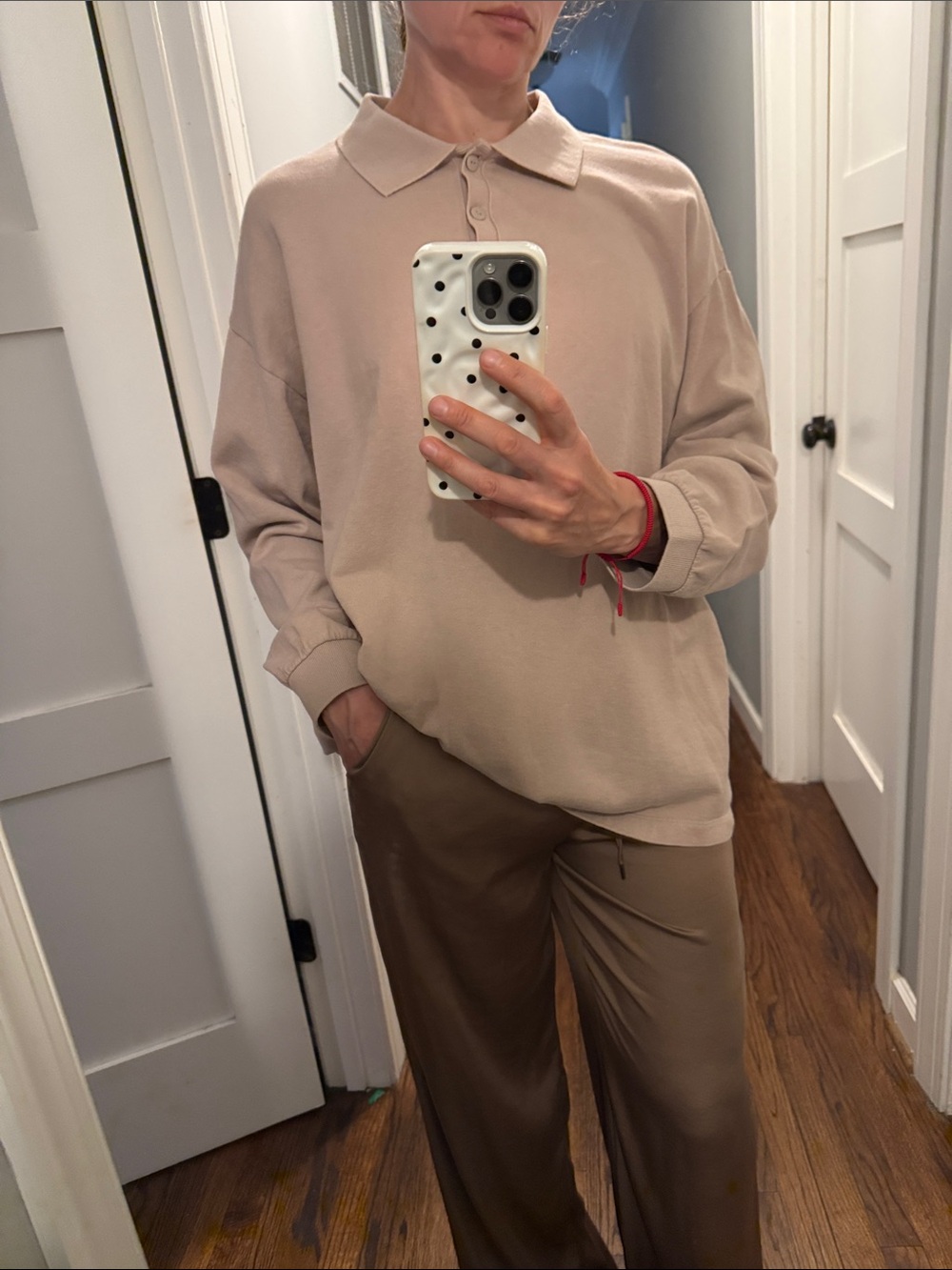 Zara Beige Long-Sleeve Polo Sweatshirt